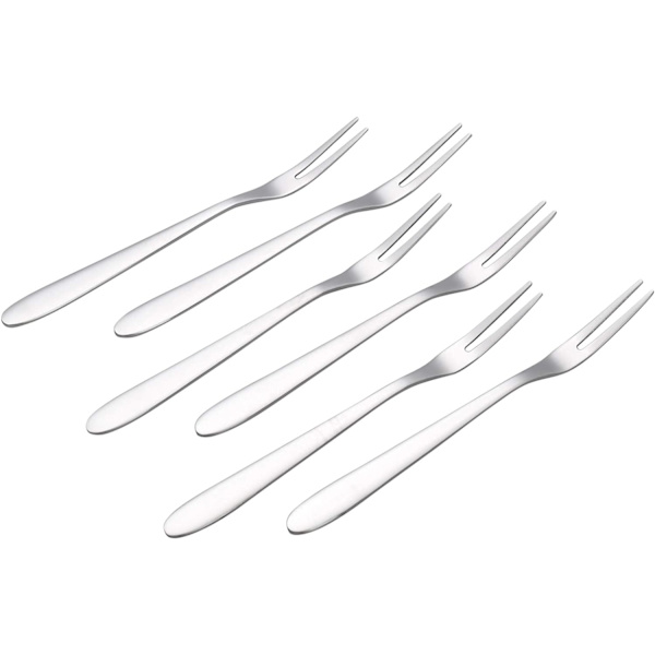 12-delt sett med rustfrie stålgafler med to tenner, liten fruktgaffel
