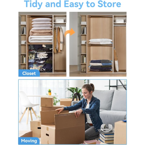Vakuumopbevaringsposer til dyner, 12 stk. pladsbesparende vakuumopbevaringsposer (4 ekstra store, 4 store, 4 små) Genanvendelige sugeposer til opbevaring Transparent 4XL+4L+4S