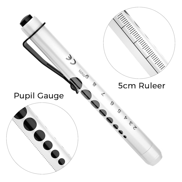 Pen Lommelygte, Diagnostisk Pen Lommelygte, 2 Stykker Genanvendelig med Pupillometer til Sygeplejersker Læger med Lommeklips (Sort og Hvid)