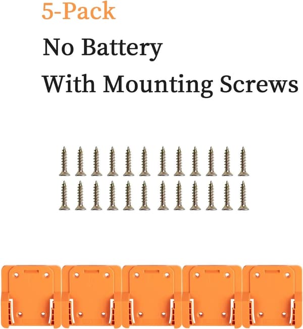 Battery Holder for Ridgid AEG 18V Batteries, Wall Mountable, Compatible with Workshop Carts, Shelves, etc. - 5-Pack