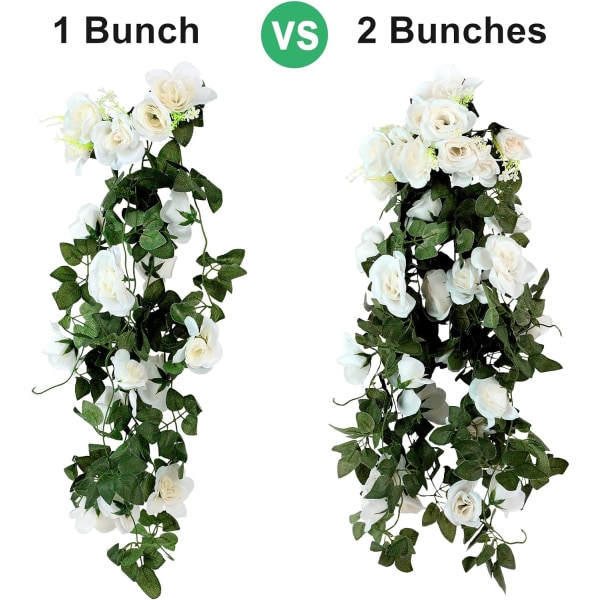 Sæt med 2 kunstige roser blomsterkurv vin falsk hængende kurv plante vin falsk silke slæbende blomst til have balkon hegn udendørs indendørs doo 1b White