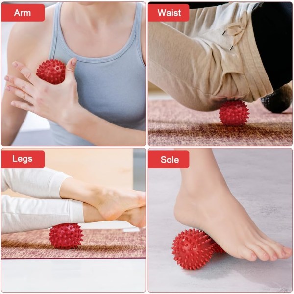 Spikig massageboll set, 2-pack massageboll för kropp och fot, hård jordnötsmassageboll för plantar fasciit, triggerpunktsbehandling, djupvävnad, myo Upgrade 2 Pcs  Red