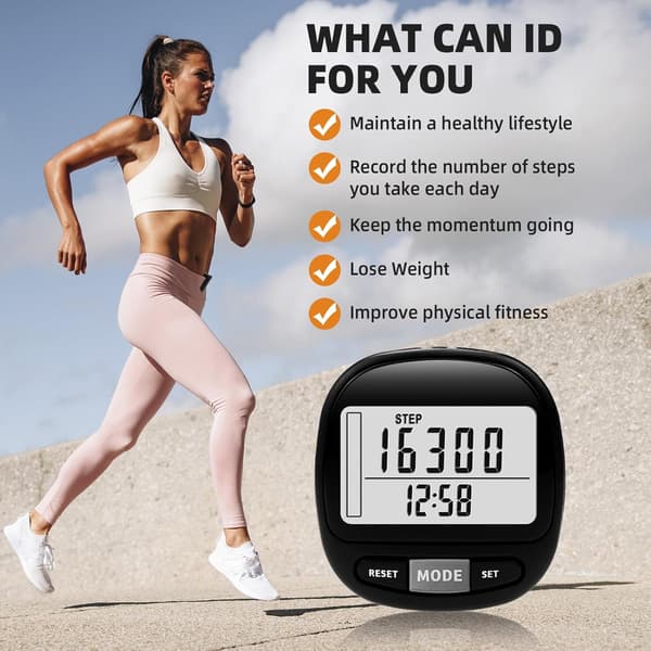 Pedometer with 3D Larger Display for Accurate Step Tracking Portable Sports Pedometer with Detachable Clip 7-Day Data Logging