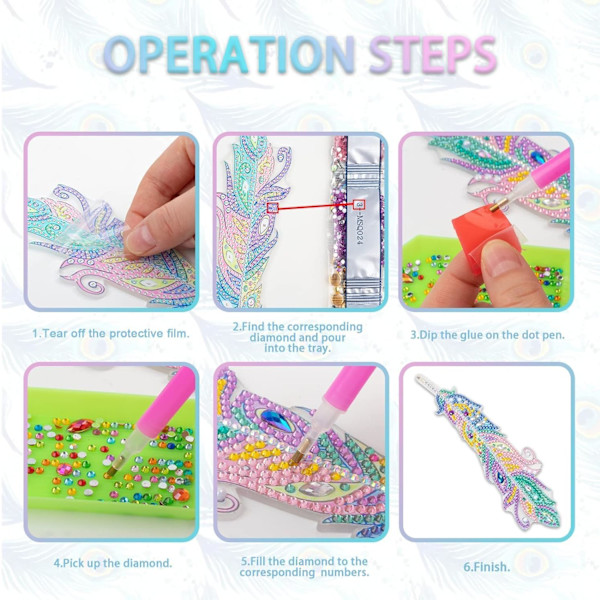 Taide- ja käsityökirjat Lapsille 7 8 9 10, 5D DIY Timanttimaalaus Kirjanmerkit Höyhenen Muotoinen Strassilla ja Kristalliriipuksella, Ainutlaatuinen Syntymäpäivä Bookmarks