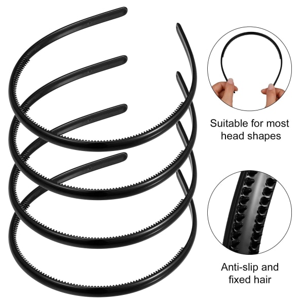 4 st pannband för män, plast enfärgade sportpannband elastisk kam halkfri hårband, DIY hårbåge gripare tänder hårband för män och kvinnor