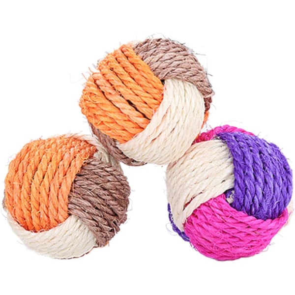 3Pcs Cat Toy Sisal Ball Pet Scratching Ball Chew Eco-Friendly Toy Pets Interactive Toy Bite and Wear Resistant(Random Color)