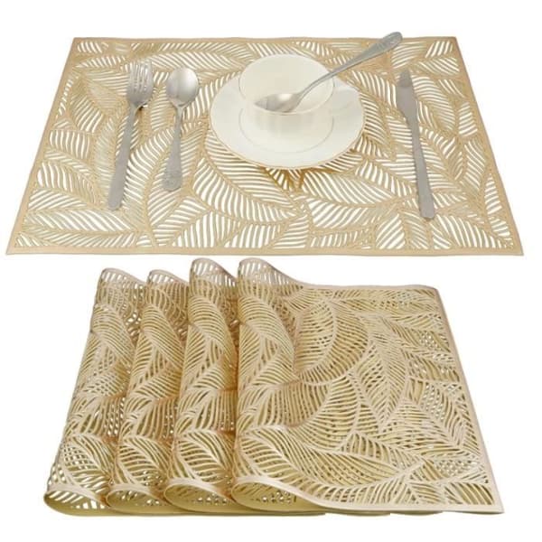 Dækkeserviet - Miljøvenlig - Rektangulær - Skridsikker - Sæt med 4 - 45x30cm - Guld