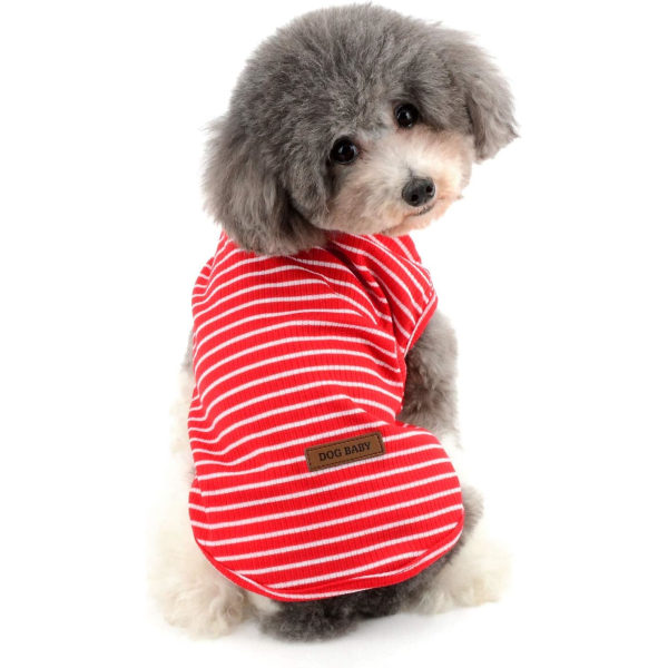 Stribet hundeskjorte i bomuld Doggy-tøj Sød hvalpe-t-shirt til kæledyr til små hunde Pet sommervest,rød,S