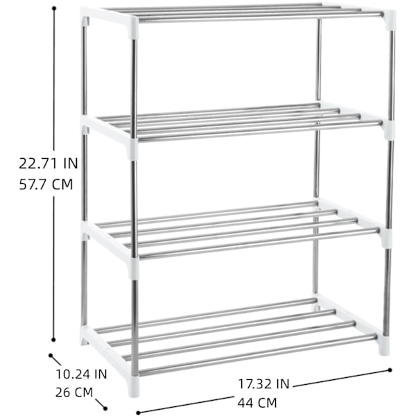 4-etasjes stabelbar liten skohylle, lett skohylle oppbevaringsorganisator for entre, gang og skap (hvit) White 4Tier