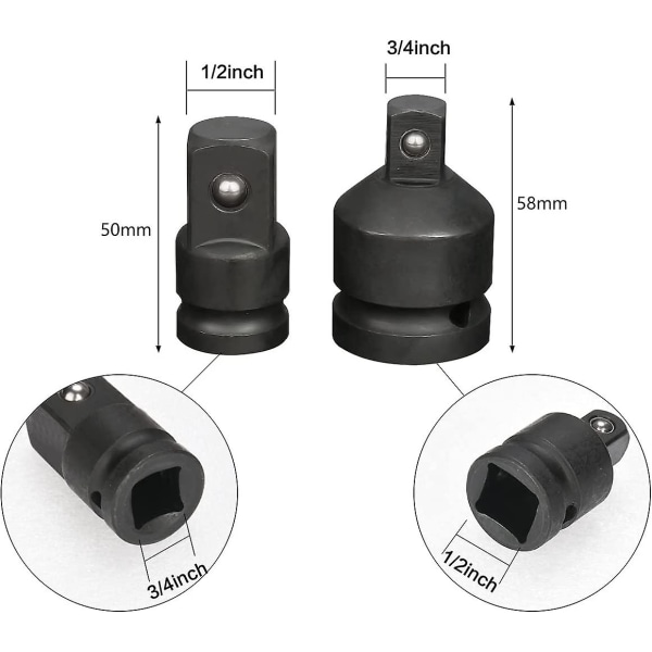 Adapterisarja | 6 osaa | 1/4\" 3/8\", 3/8\" 1/4\", 3/8\" 1/2\", 1/2\" 3/8\", 1/2\" 3/4\", 3/4\" 1/2\"