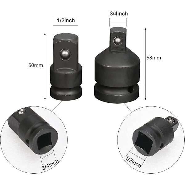 Adaptersett | 6 deler | 1/4\" til 3/8\", 3/8\" til 1/4\", 3/8\" til 1/2\", 1/2\" til 3/8\", 1/2\" til 3/4\", 3/4\" til 1/2\"