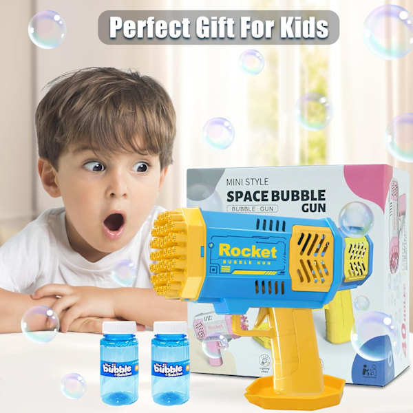Bubbelmaskin för barn, 40 hål Bazooka bubbelpistolmaskin 4 belysning med 2 bubbellösningar, 5000+ bubblor per minut Bubbelmaskin Utomhusleksaker för G