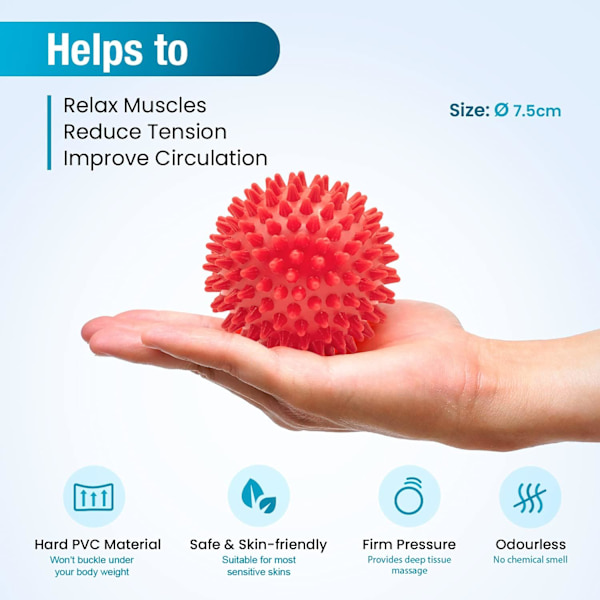 Hård spikig massageboll rullset - Perfekt för plantar fasciit, triggerpunkt, djupvävnad, myofascial frisättning - Designad för att lindra stress Set of 2 (Red)