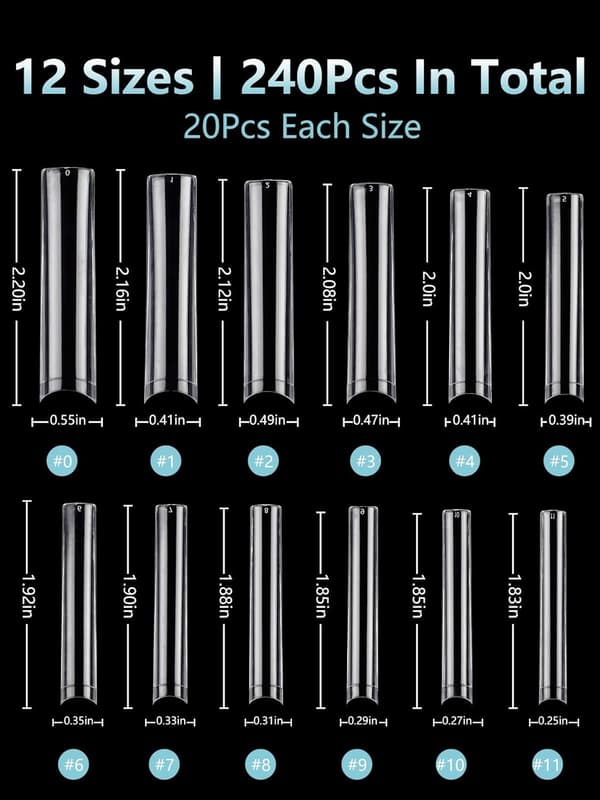 3XL Extra Long Coffin Square False Nails, 504 Pcs Clear Square Straight Fake Nail Tips for Acrylic Nails, 12 Sizes, for DIY Nail Art