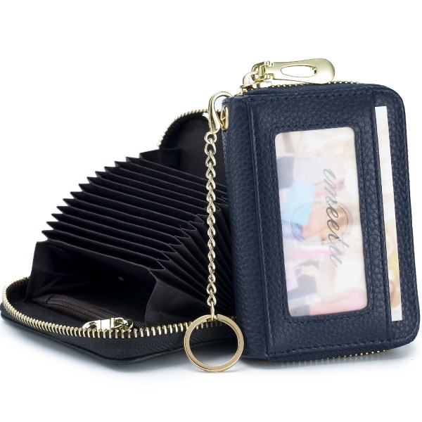Lukitusluottokorttipidike, suurikapasiteettinen korttilompakko, pieni aito nahkainen case , jossa irrotettava avaimenperä ID-ikkuna
