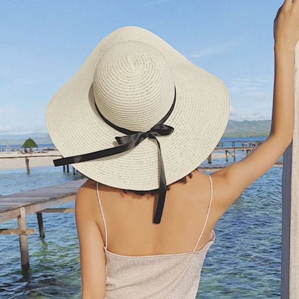 Kvinner Foldbar Floppy Bred Bremskjerm Solhatt Sommer Strandhatt UV UPF 50+ 09Style White