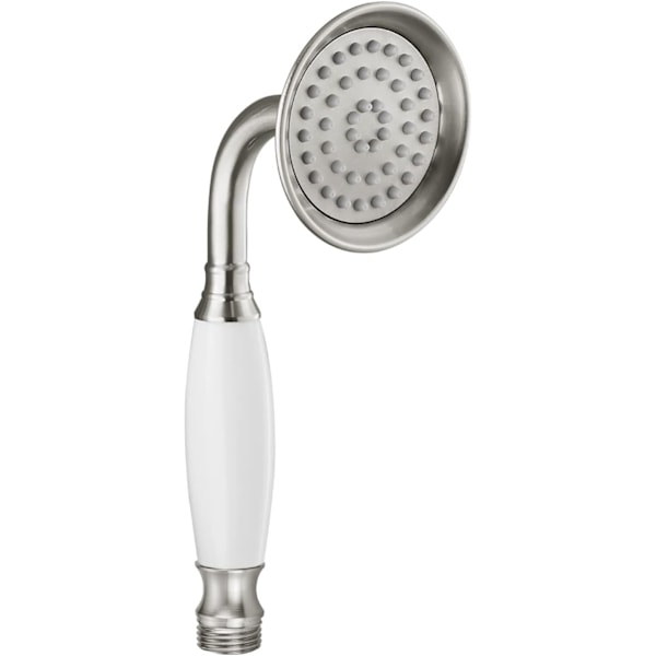 Handhållen dusch Handhållen duschspray Badrum duschstav Högtryckslyx Handdusch Mässing Högflödes handduschhuvud, Keramisk stil, Borstad Brushed Nickel Ceramic Style