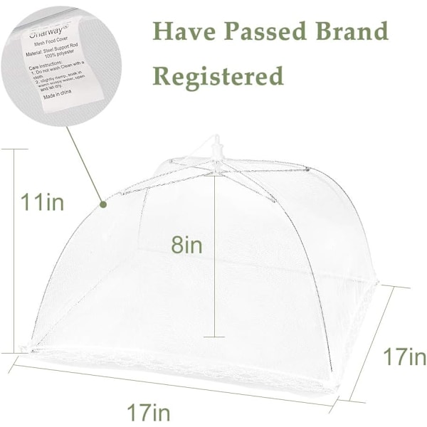 Matserveringstält 6-pack 17 tum Pop-Up krypterade nätmatskydd, Håll flugor insekter myggor borta, Fint nätparaply för utomhusbruk, fester White 17 inch