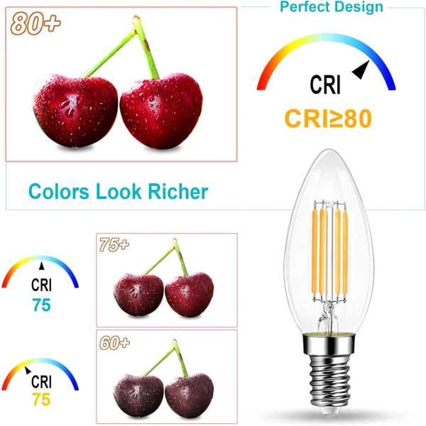 E14 LED Filament Stearinlys Pærer 6W, 750LM 57W Ekvivalent, C35 SES Små Edison Skrue Led Pærer, Varm Hvit 2700K, Ikke-dimbar, Pakke med 6W E14 Warm White 6pcs 6W E14 Cool White 6pcs