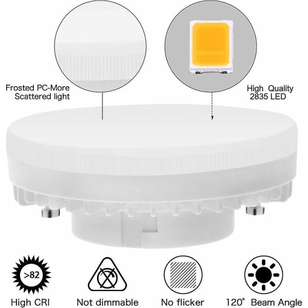Gx53 LED-pære 7w 3000k, varm hvid, ikke-dæmpbar Gx53-belysning, ingen flimmer, erstatter 50w halogenpærer Gx5.3 eller Cfl 9w 13w lampe, 560 lumen, vinkel 120