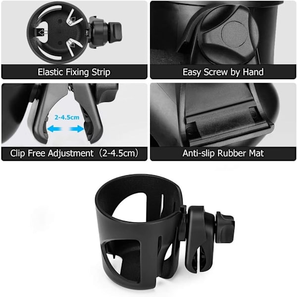 Stroller Cup Holder Stroller Accessories, ABS Adjustable Bottle Organizer for Stroller, Drink and Coffee Cup Holder with Hook