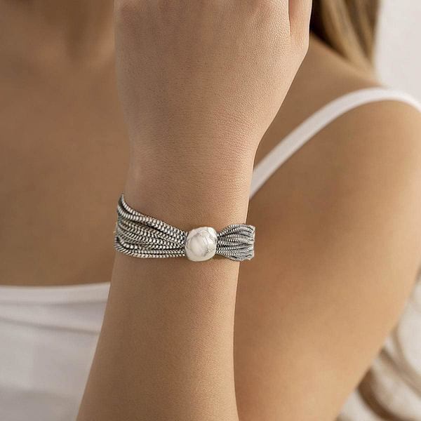 Kraftig geometrisk sfære choker halskæde kæde og armbånd tykke halskæder håndkæder punk smykker til kvinder og piger BraceletsSilver