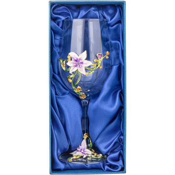 Håndmalede emaljerede blomster blyfri vinglas, 320 ml/10,8 OZ røde/hvide krystalvinglas (lilla bægerlilje) Purple Cup Lily