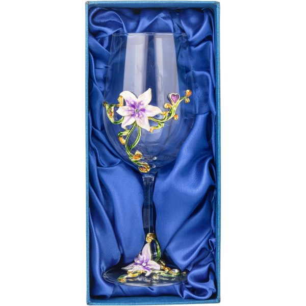 Malede emaljeblomster blyfri vinglas, 320 ml/10,8 OZ røde/hvide krystal vinglas (lilla kop lilje) Purple Cup Lily