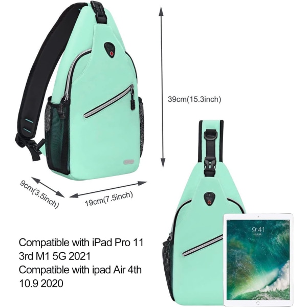 Sling-rygsæk, multifunktionel crossbody-skuldertaske Travel Vandreture Daypack Mint Green