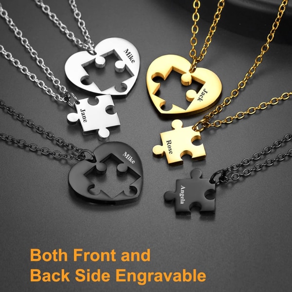 Rustfrit puslespil i rustfrit stål til 2 dele, halskæde med vedhæng, kat/livets træ/hjerteformet, tilpasset, yin yang-halskæder, smykkegave til Style 04 Black PlatedPersonalised Personalized