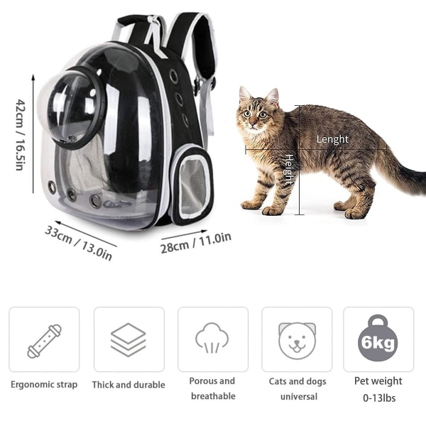 Pet Space Capsule-rygsæk, lille medium kattehvalpe-hundeholder, gennemsigtig åndbar varmetæt, kæledyrsbærer til rejse og gå-camping (grå)