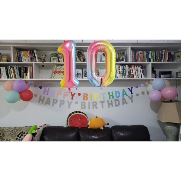 Nummerballonger, fargerike heliumballonger til bursdag, selvblåsbare nummerballonger, folieballonger til bursdagsfest, nyttårsdekor Rainbow #9 Large