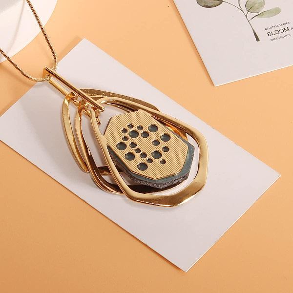 Triple Lag Pendant Halskæde Lang Statement Pendant Halskæde Lang Sweater Kæde Polygon Pendant