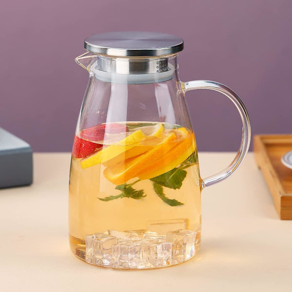 1,5L glaskande med aftageligt låg, kande til varme og kolde drikkevarer i klart glas, nem at rengøre, borosilikatglaskande til te, cafe, citron A.1.5l A.1.5L