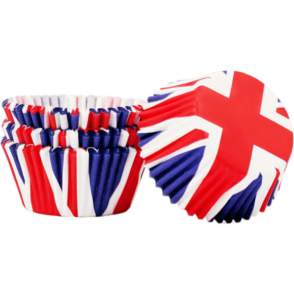 e Blå Union Jack Cupcake Cases, 100 stk. Mini Kings Coronation Bagekopper, Små Papir Muffinskopper Cupcake Liners Muffin Cases til King Charles Coro Auk
