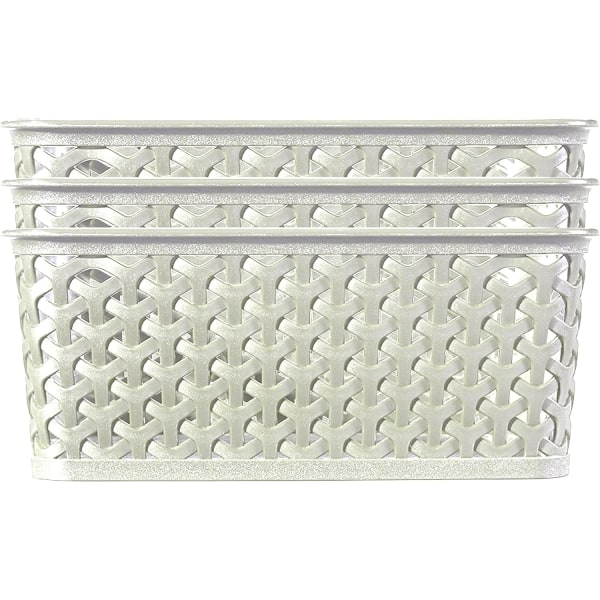 My Style Rattan Effect Set om 3 medelstora rektangulära förvaringskorgar 13 liter - Off White White 3 x 12L Medium