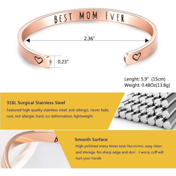 Vänskapsarmband för kvinnor - Inspirerande vänskapspresenter till bästa vän, motiverande manschettarmband för systrar, mamma, lärare, presenter 3Best mom ever