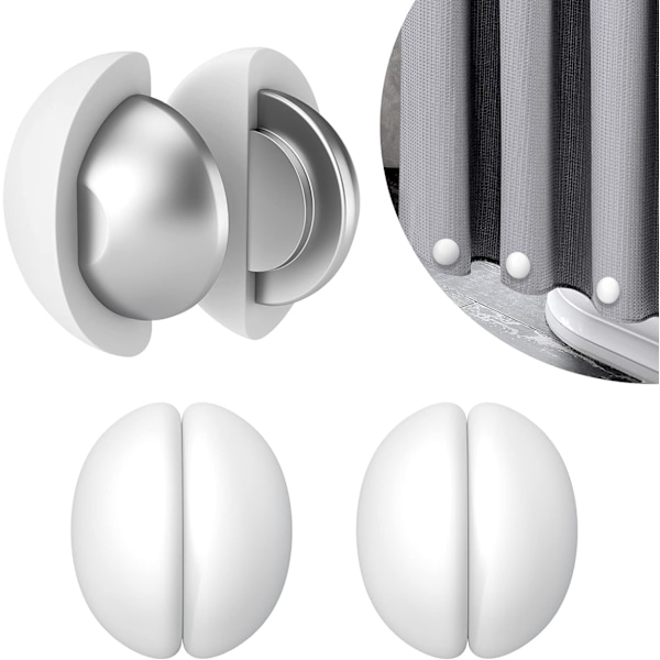 Rustfrie vægte, bruseforhængsmagneter, der aldrig ruster, silikoneindpakkede tunge, stærke magneter forhindrer bruseforhængsfor i at blæse gardinklips annonce White 6PCs (3Pairs)