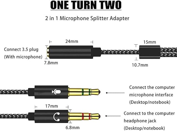 3,5 mm Stereo Audio Jack Adapter, Headset Microphone Y Splitter Adapter, for PC PS4 Xbox One Computer, Headphones-0,5m