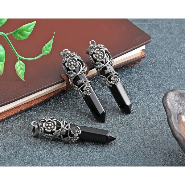 Vintage-kristallikaulakoru, kukkaan kääritty kvartsi jalokivi Reiki-parantava kristalliriipus kaulakoru korut Black Obsidian