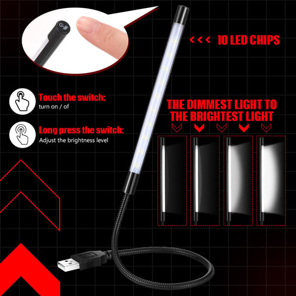 Bærbar USB Fleksibel Stav Dæmpbar Touch Switch LED Hvidt Lys Lampe til Laptop Computer PC