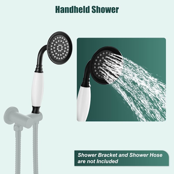 Handhållen dusch Handhållen duschspray Badrum duschstav Högtryckslyx Handdusch Mässing Högflödes handduschhuvud, Keramisk stil, Matt Svart Matte Black Ceramic Style
