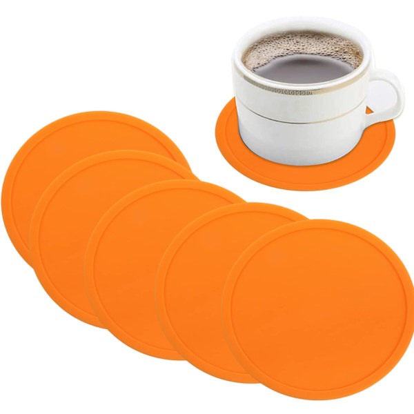 6 silikonista valmistettua juoma-alustaa, liukumattomat, pestävät, oranssit
