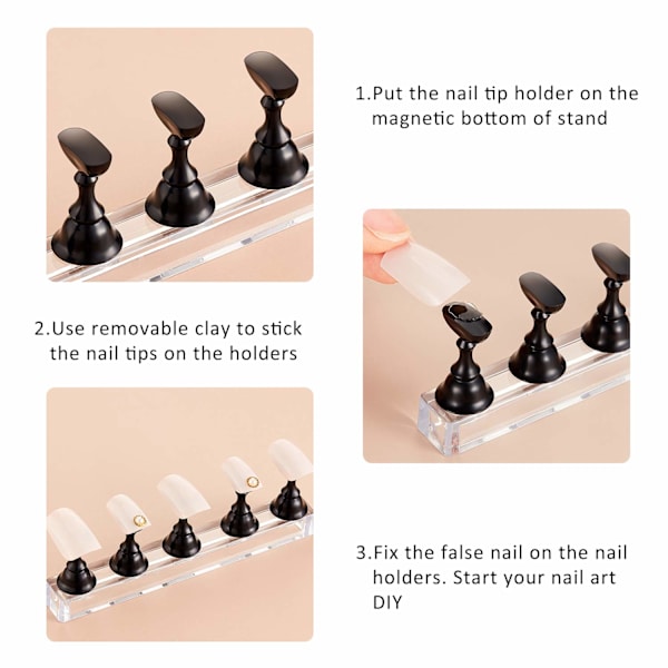 2 Pieces Acrylic Nail Display Stand Nail Tip Practice Holder, Black