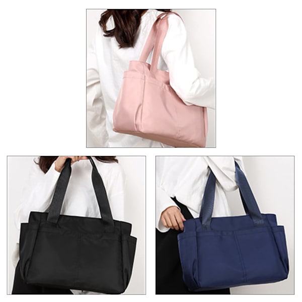 Nylon Tote Taske til Kvinder, Multi-Pocket Casual Skuldertaske Vandtæt Shopping Håndtasker indeholder 2 forlommer, 1 baglomme med lynlås, 2 sidelommer