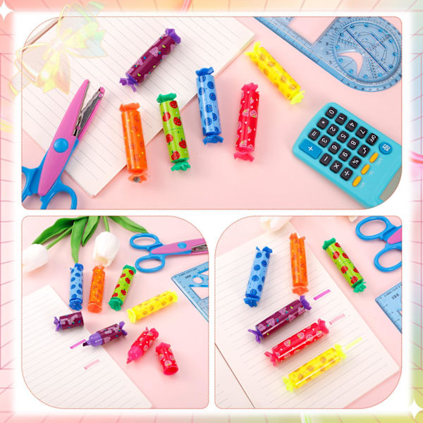 12 Mini Candy Highlighterpennor, 6 Pastellfärgade Highlighter, Plastteckningspenna för Skolbarn, Planerare, Dagböcker, Anteckningar