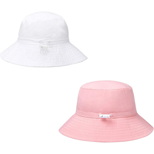 Baby Solhatt Leende Ansikte Småbarn UPF 50+ Solskyddande Hinkhatt Fin Strandhatt för Baby Flicka Pojke Justerbar Mössa White+pink 06 Months