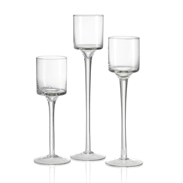 Sett med 3 elegante telysholdere i glass, bryllupsbordpynt