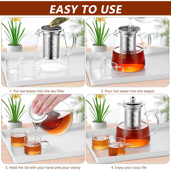 Klar glas tekande med si, rund form tekande, varmebestandig borosilikat glas si tekande, komfursikker tekande (750ML) 750ml 750ML