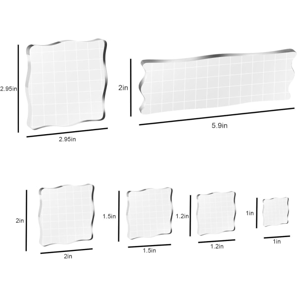 6 stk. stempelblokke med gitter og greb, sæt med klare akrylstempelblokke, essentielle stempelværktøjer til scrapbooking, kortfremstilling, assorteret